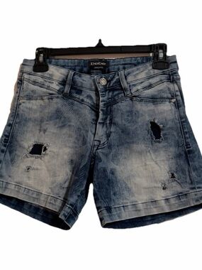 bebe Distressed Washed Denim Shorts in Blue